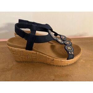 Skechers 6.5 women's beverlee date glam sandal wedges shoes blue
